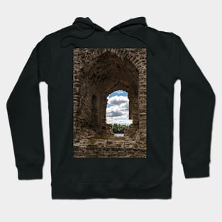 River and clouds through ruins of Koknese Castle Hoodie